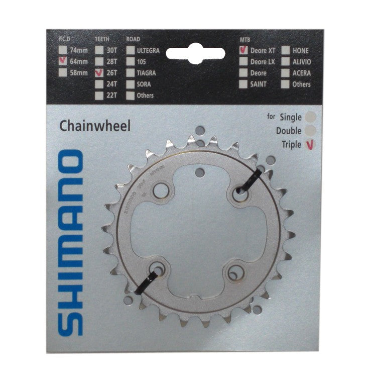 Shimano Kettenblatt Art.-Nr. FC-M771,761,583 64 mm, 26 Zähne, komplett, silber