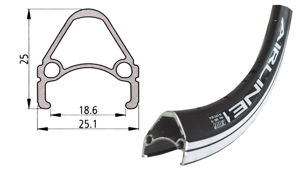 Llanta Rodi Airline 1 de 28", negra, 36 agujeros, 622-19, LV 6,5 mm