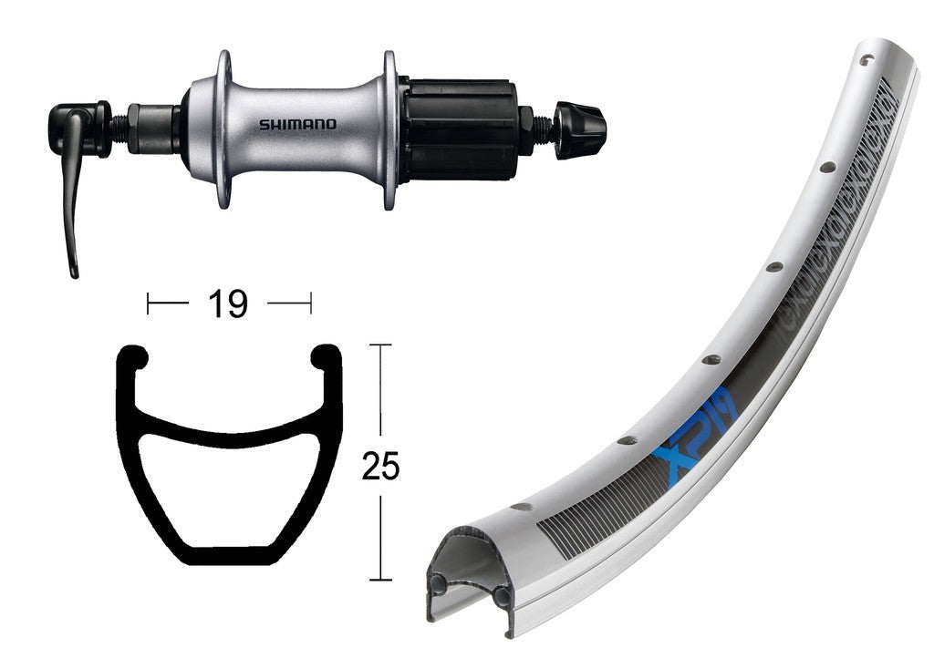 R.post.28x1.75AceraT3000 8v.sg.rap.36f Exal XP-19 silber/Speichen silber eloxiert. Edelstahl