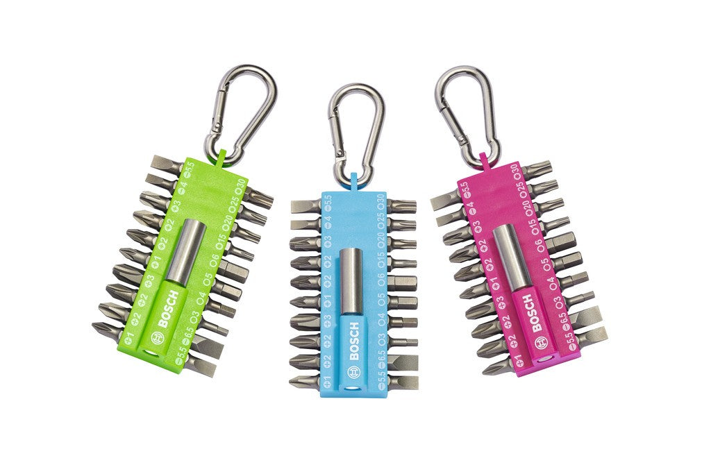 BOSCH Karabinerhaken, blau, sortiertes kleines Schraubendreher-Bit-Set, 21-teilig