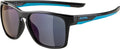 Alpina Flexxy Cool Kids I Sonnenbrille, schwarz/cyan, blau verspiegelte Gläser, Kat. 3