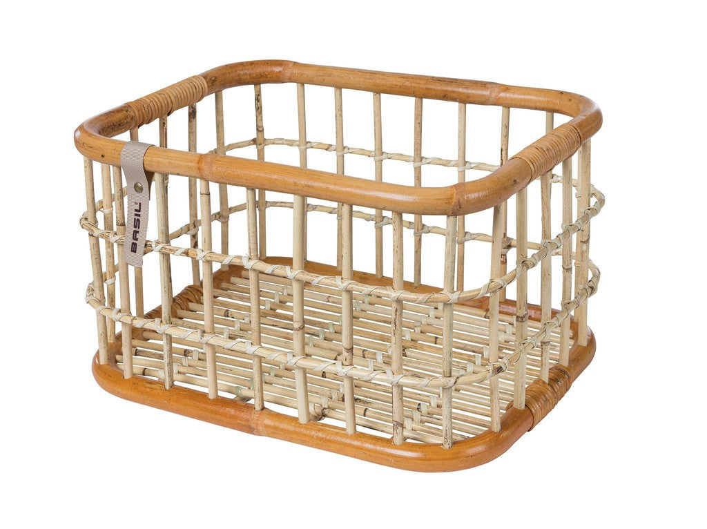 Basil Green Life Fahrradkorb aus Rattan, Größe L (46 x 35 x 28 cm), naturbraun, groß