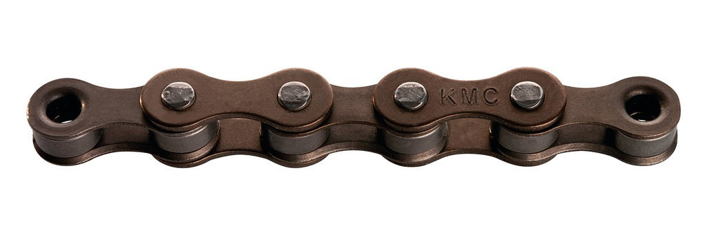 KMC S1 ​​Breite braune Kette (25 Stück im Warenkorb) 1/2 x 1/8", 112 Glieder, mit Schloss