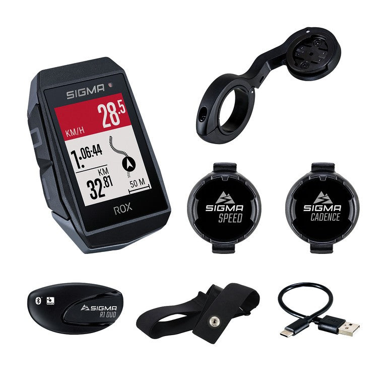Ciclocomputador Sigma Rox11.1 Sender Set color negro, con velocidad + frecuencia de tarjeta + frecuencia de pedal.