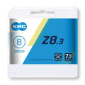 Cadena KMC Z8 plateada/gris de 1/2" x 3/32", 114 eslabones, 7,3 mm, 8 velocidades
