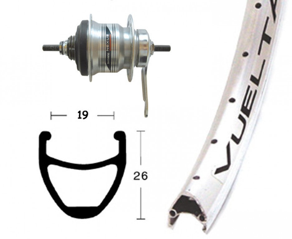 Hinterrad 28x1,75 Shim., 7-Gang, 36 Löcher Airline 1, Niro Speichen, silberfarben.