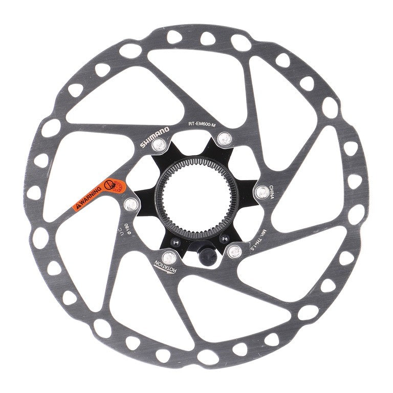 Shimano RT-EM600 180mm Centerlock-Bremsscheibe mit Sicherungsring.
