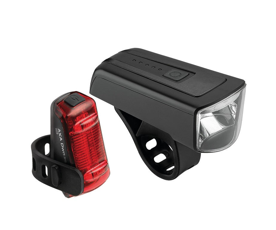 AXA Dwn 70 akkubetriebenes LED-Lichtset, Dwn 70 Frontleuchte und Dwn Rückleuchte, USB
