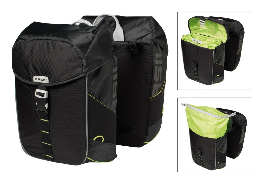 Basil Miles Doppeltasche, schwarz-limette, 34 x 16 x 43 cm, 34 l, wasserdicht