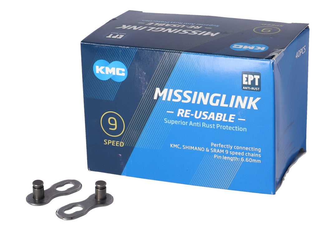 Missinglink KMC 9R EPT-Packung, 40 Stück, für 6,6-mm-Ketten, 9-fach, silber