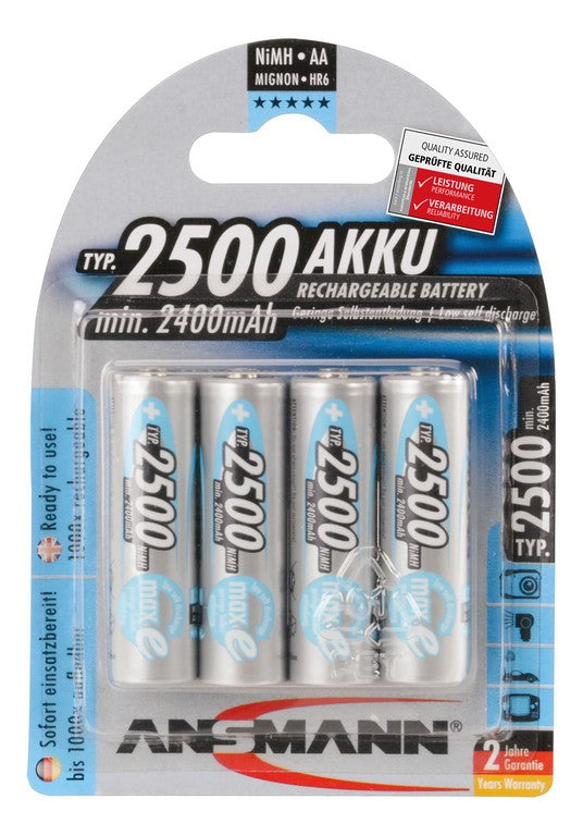 Batteria Ansmann Mignon 2500mAh NiMH, 1,2V, AA, set da 4