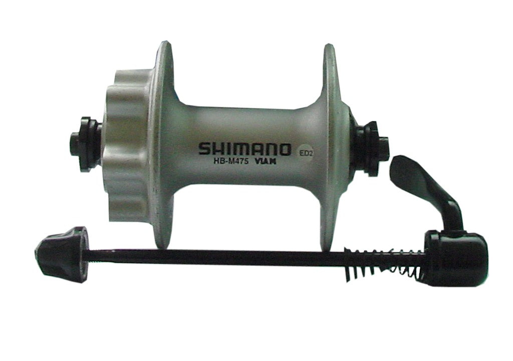 Buje de freno de disco Shimano HBM475 de 100 mm RA, 36 orificios, plateado, montaje de 6 orificios