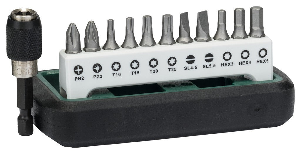 Bitset compatto BOSCH DIY 12 pezzi 4 multi,6 croce,2 piatto,3 brugola,supp.