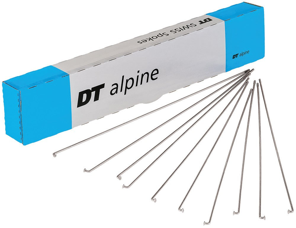 Radios DT Swiss Alpine 2,0 x 2,34 x 292 mm, 100 unidades, plateados, de acero inoxidable, sin cabecillas.