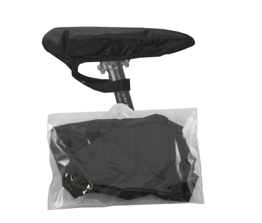 Funda de plástico negra para la lluvia del sillín de la bicicleta.