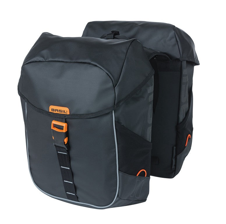 Basil Miles Planen-Doppeltasche, Schwarz/Orange, 34 x 16 x 43 cm, 34 l