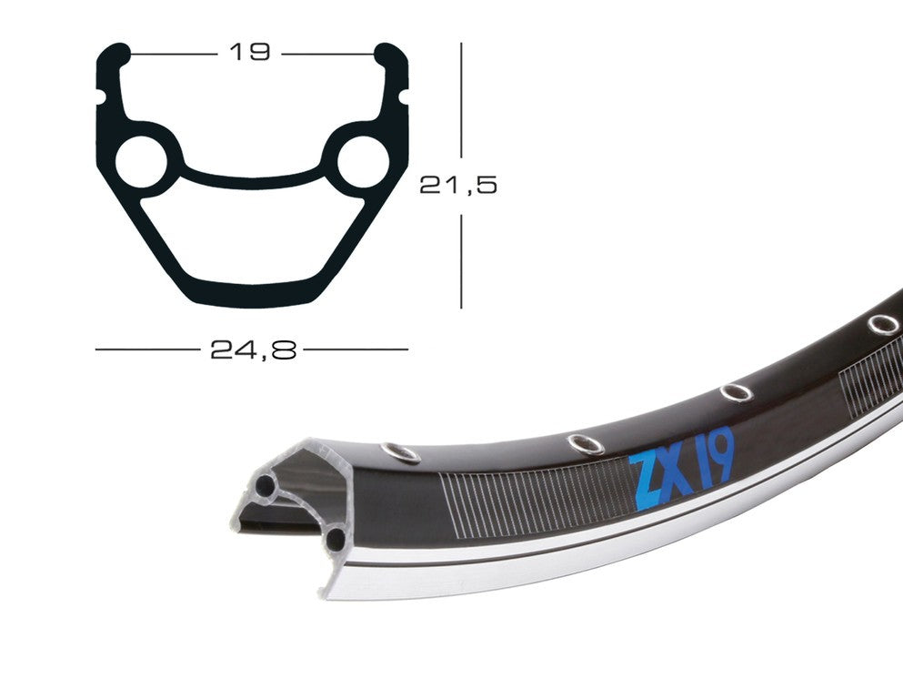 Llanta Exal ZX 19 de 26", negra, 32 agujeros, 559-19, LV 6,5 mm