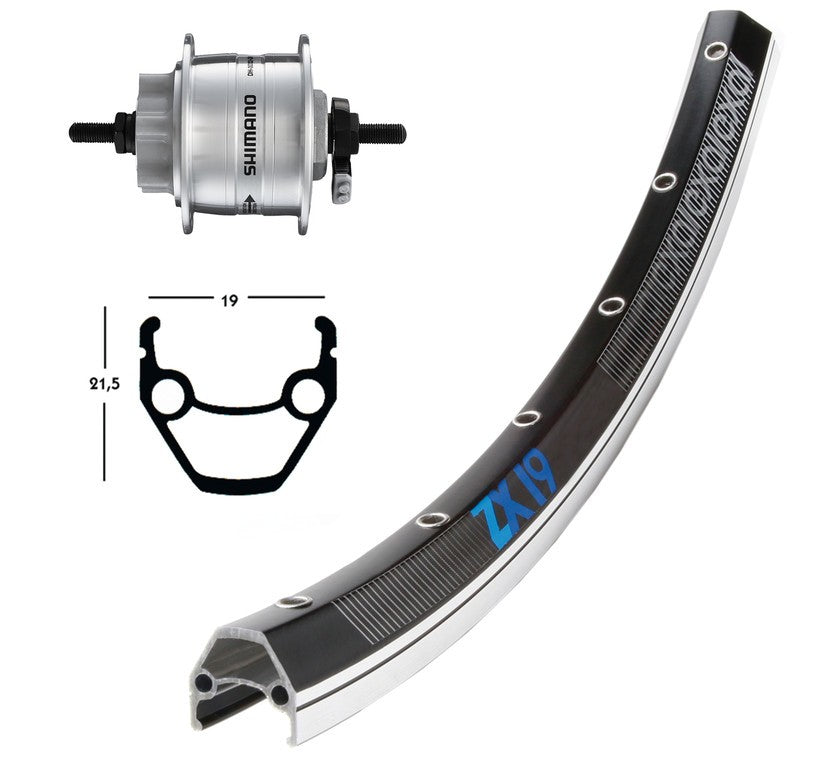 Vorderrad 28x1,75 Dynamo DH3D30 36f ZX 19 schwarz/silber Edelstahl - 6-Loch Disc Speichen NT