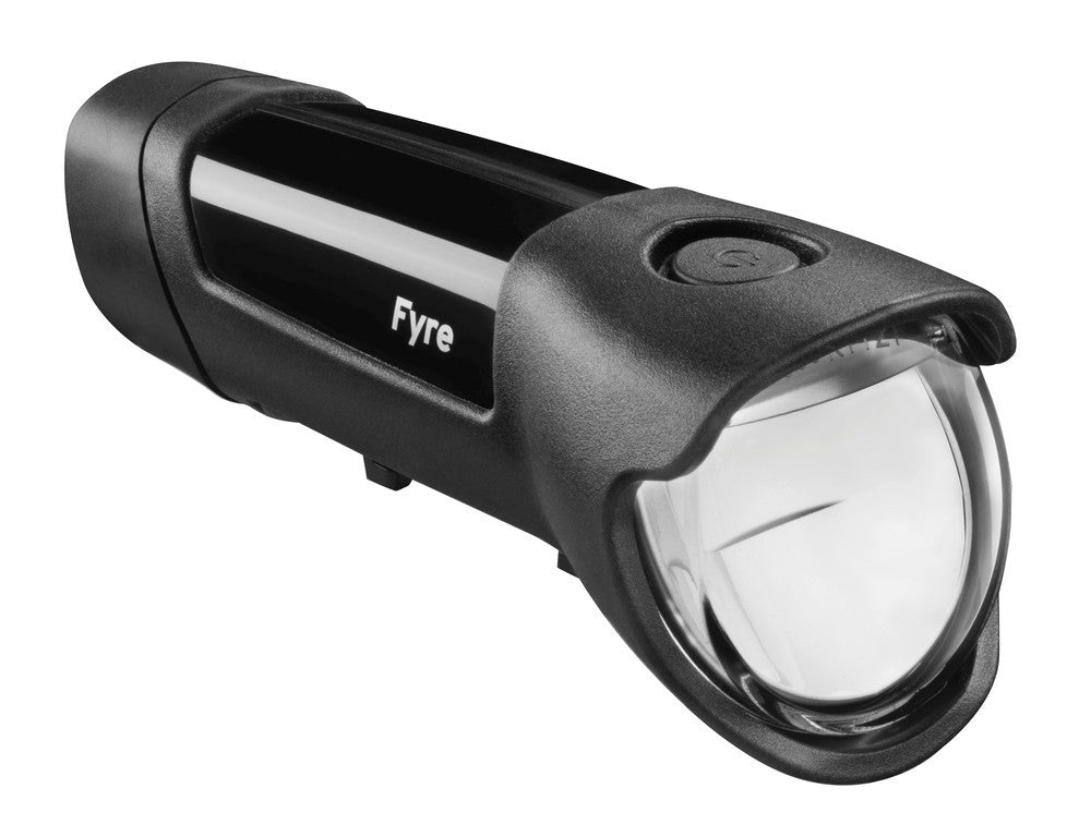 Linterna LED b&amp;m Ixon Fyre de 30 Lux alimentada por batería, con soporte de mano y fuente de alimentación.