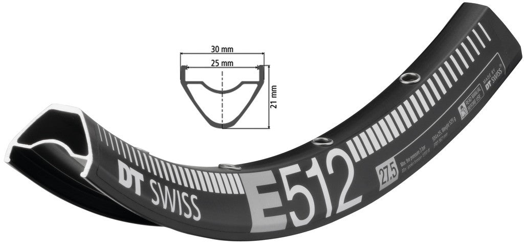Llanta DT Swiss E 512 de 27,5", negra, 32 agujeros, 584-25, LV 6,5 mm