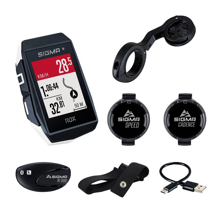 Ciclocomputador Sigma Rox11.1 Sender Set color blanco, con velocidad + frecuencia de tarjeta + frecuencia de pedal.