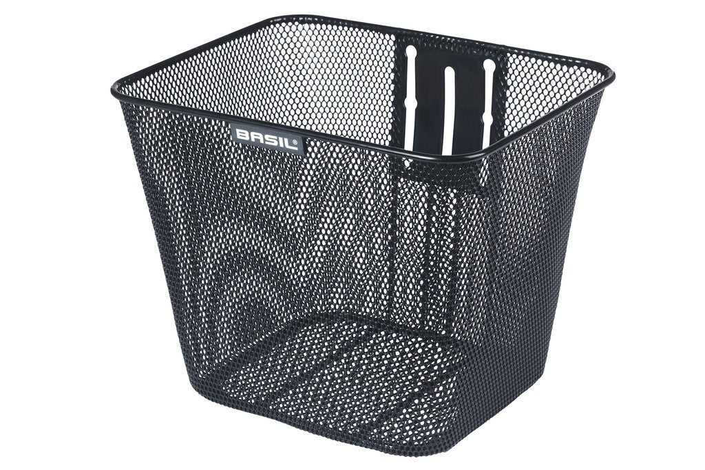 Cestino anteriore Basil Bilbao nero, a maglie strette, acciaio, FM