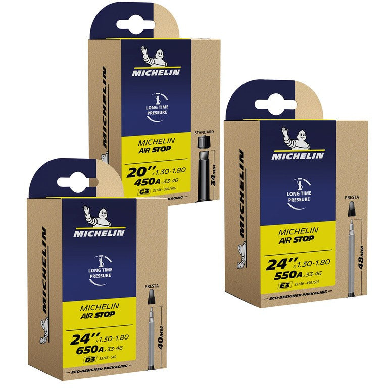 Camera d'aria Michelin G3 Airstop 18/20x1.30-1.80 33/46-390/406 VS 34 mm