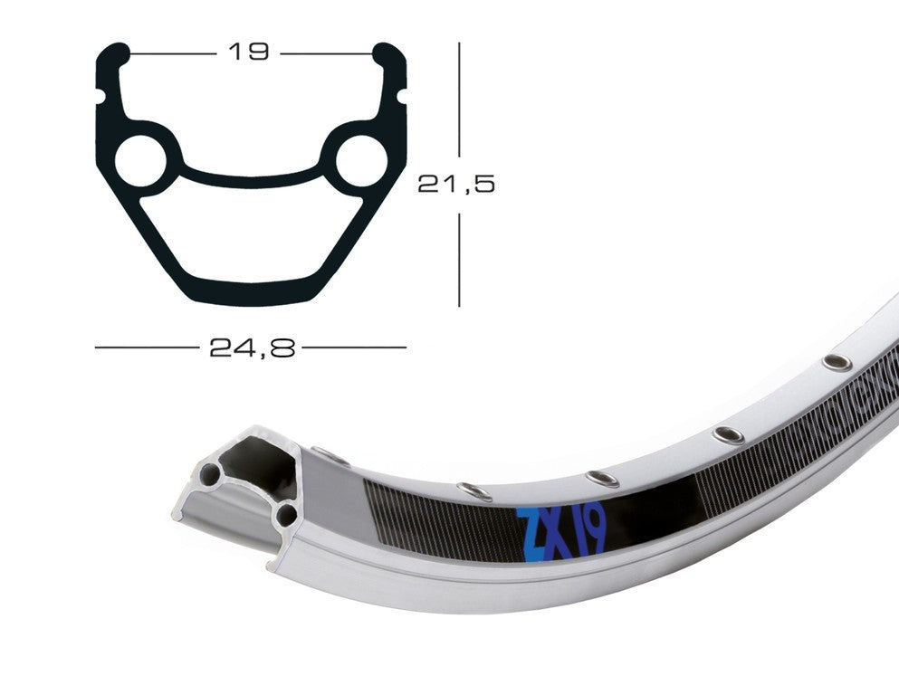 Llanta Exal ZX 19 de 26", plateada, 32 agujeros, 559-19, LV 6,5 mm