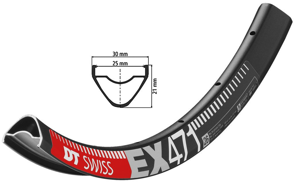Llanta DT Swiss EX 471 de 26", negra, 32 agujeros, 559-25, LV 6,5 mm