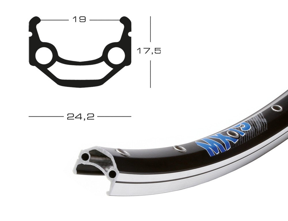 Llanta Exal MX 19 de 28", negra, 32 agujeros, 622-19, LV 8,5 mm
