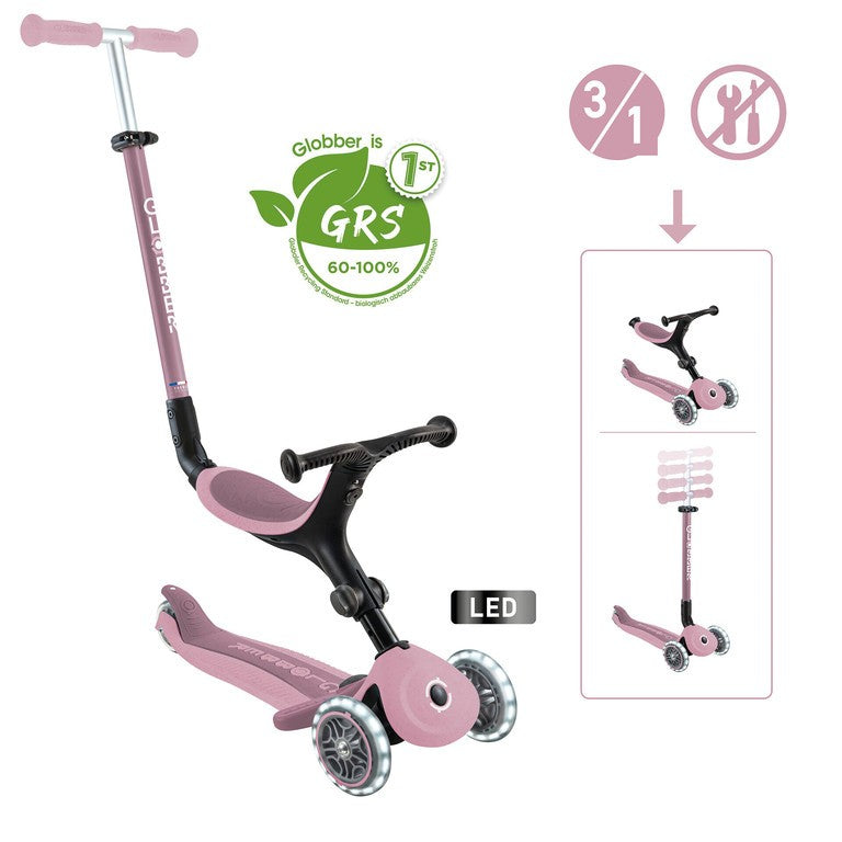 Monopattino Globber GoUp ActiveLightsEco berry,120/80mm,con rotelle luminose