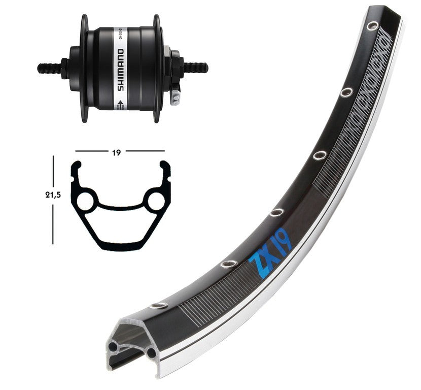 RA 28x1.75 mz.dyn. DHC3003 schwarze Felge. 36f Exal ZX 19 schwarz/silber. Edelstahlspeichen