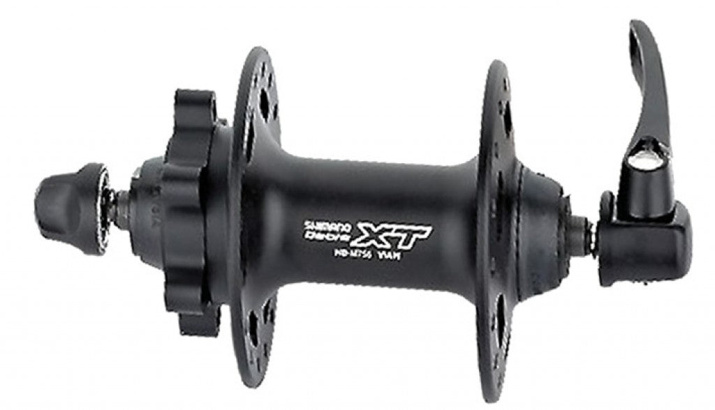 Buje Shimano Deore XT Disc HBM756 RA de 100 mm, 36 orificios, eje de 6 orificios, negro