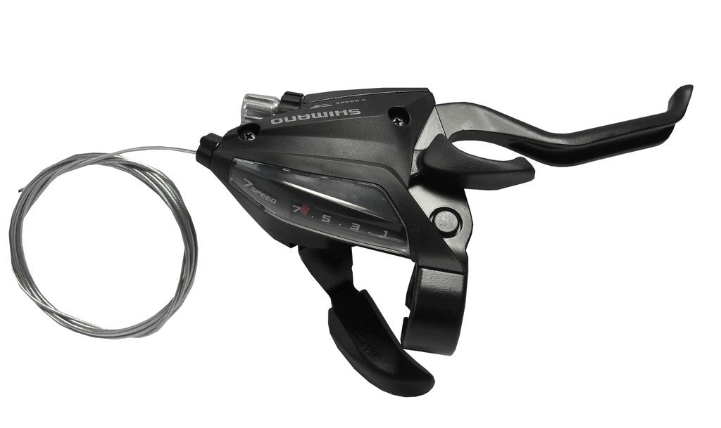 Maneta de cambio Shimano ST-EF500 de 2 dedos, 7 velocidades, para mano derecha, C+F, freno V-Brake, 2050 mm, color negro