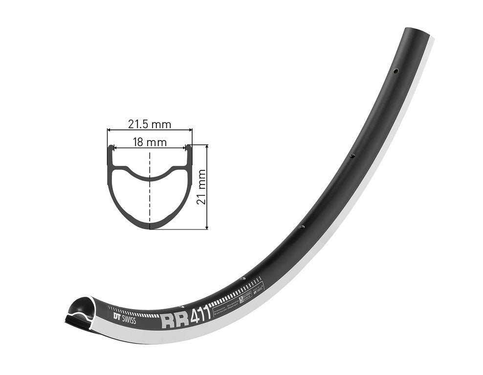 Llanta DT Swiss RR 411 de 28", negra, 20 agujeros, 622-18, LV 6,5 mm