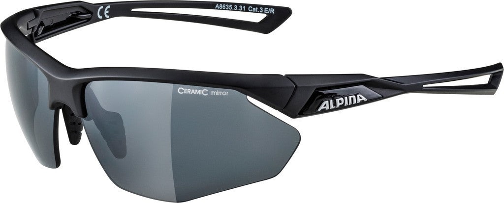 Gafas de sol Alpina Nylos HR, negro mate, lente de espejo negra, cat. 3