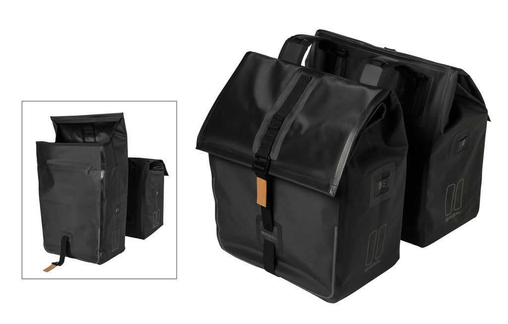 Basil Urban Dry Doppel-Rucksack, matt schwarz, 35,5 x 17 x 42 cm, 50 l, wasserdicht.
