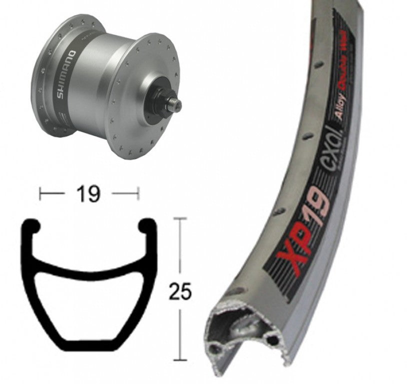 Vorderrad r.28x1.75din.NabeNX-33,QR,36 Löcher Exal XP-19 col.silber/elox.,Niro Speichen