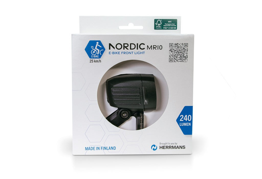 Luce LED e-bike HERRMANS Nordic MR10 E, nero, c. supp.