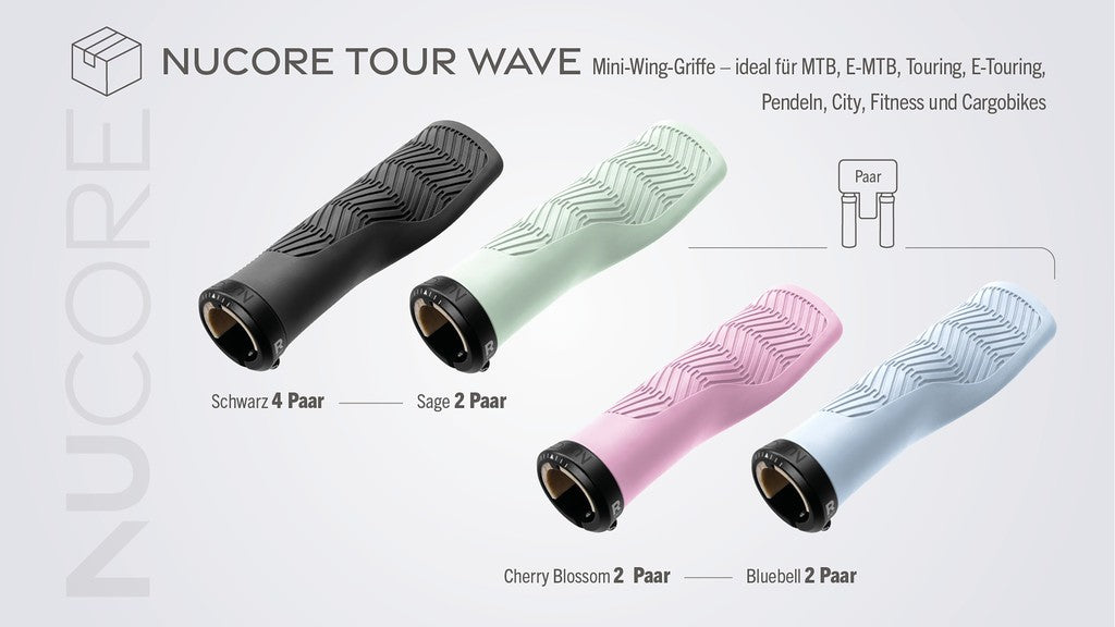 Puños HERRMANS Nucore Tour Wave Box de 130 mm, Ø 22 mm, colores surtidos, DD47 BL+BR