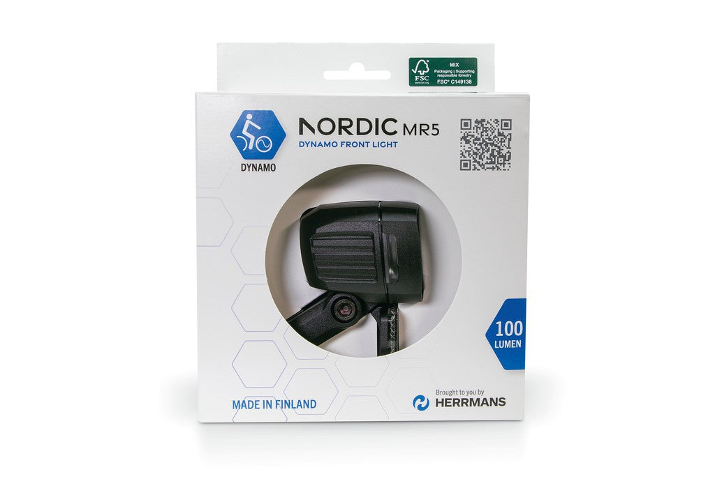 HERRMANS Nordic MR5 E LED E-Bike-Licht, Nr., 6-12V, 40 Lux, inkl. Zubehör.