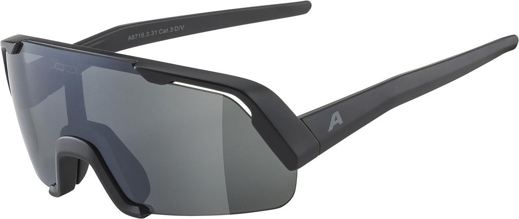 Alpina Rocket Youth Sportbrille, matt schwarz, schwarz verspiegelte Gläser, Kat. 3