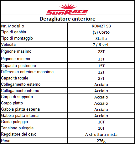 SUNRACE M2 7/6v cambio posteriore - gabbia corta