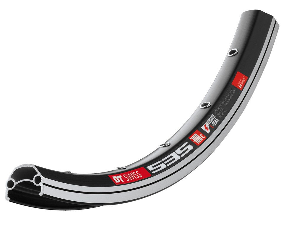 Llanta DT Swiss 535 de 28", negra, 36 agujeros, 622-19, LV 6,5 mm
