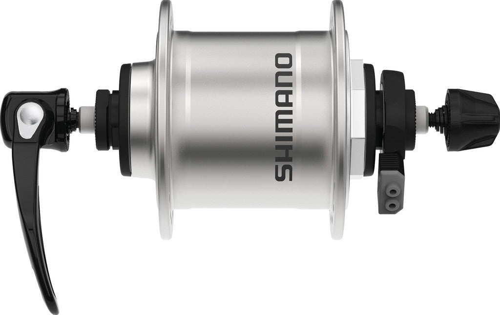 Dinamo de buje Shimano DHT4000 100 mm RA, 36 agujeros, con sg.rap., color plata