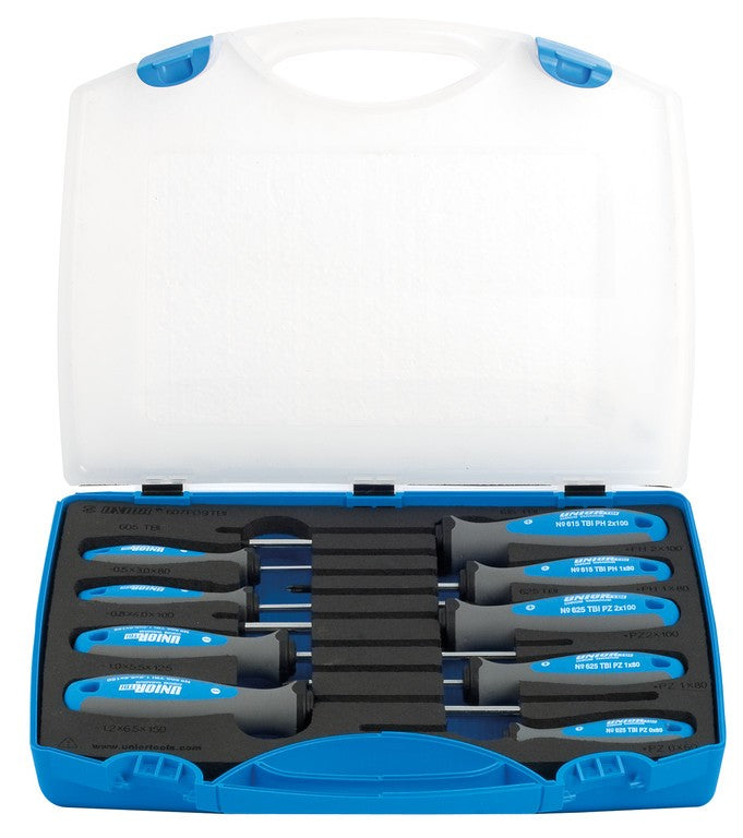 Set di cacciaviti Unior in cassetta 9 pezzi, piatto/PH/PZ, 607PB9TBI