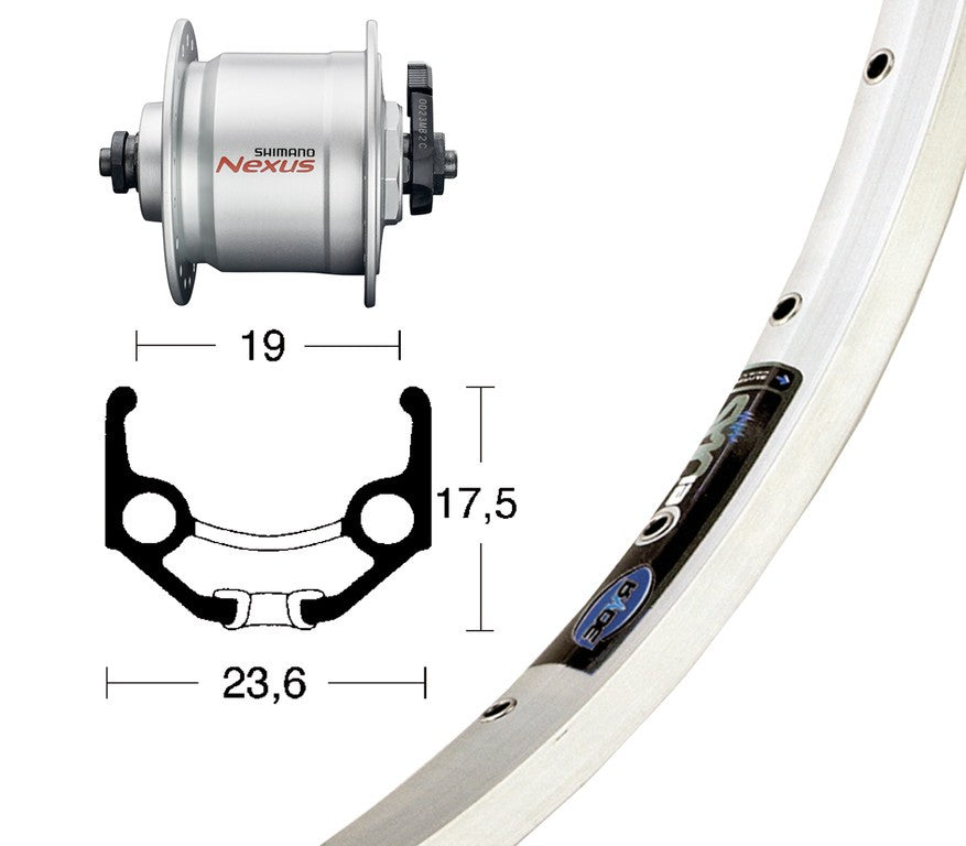 RA 28x1,75 DIN-Nabe DH3N30 silber.QR 36b. Ryde Zac 19 Arg. Niro Radius