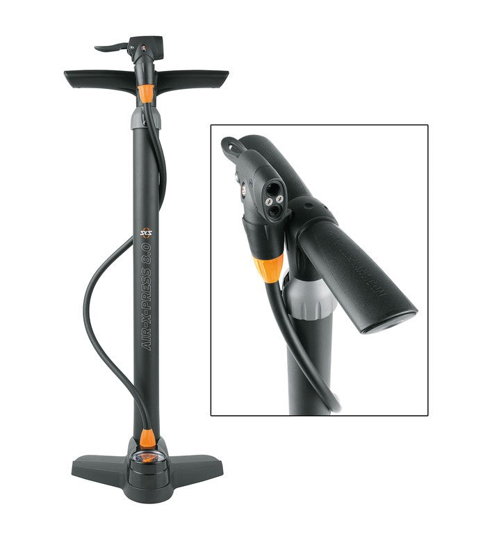 Bomba de pie SKS Air X-Press 8.0 VD/VP/VS, 600 mm, negra, con manómetro