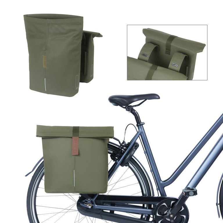 Bolsa doble Basil City verde musgo, 12x29x30 cm, 28-32l