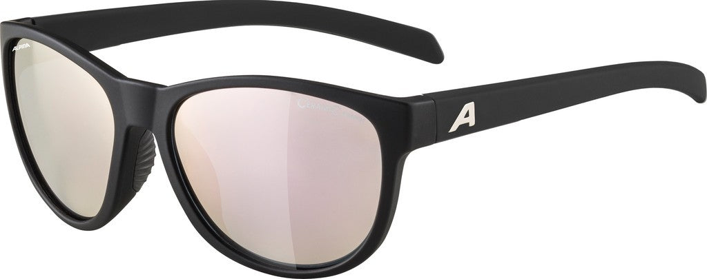 Alpina Nacan II schwarze Sportbrille, rosa verspiegelte Gläser, Kat. 3